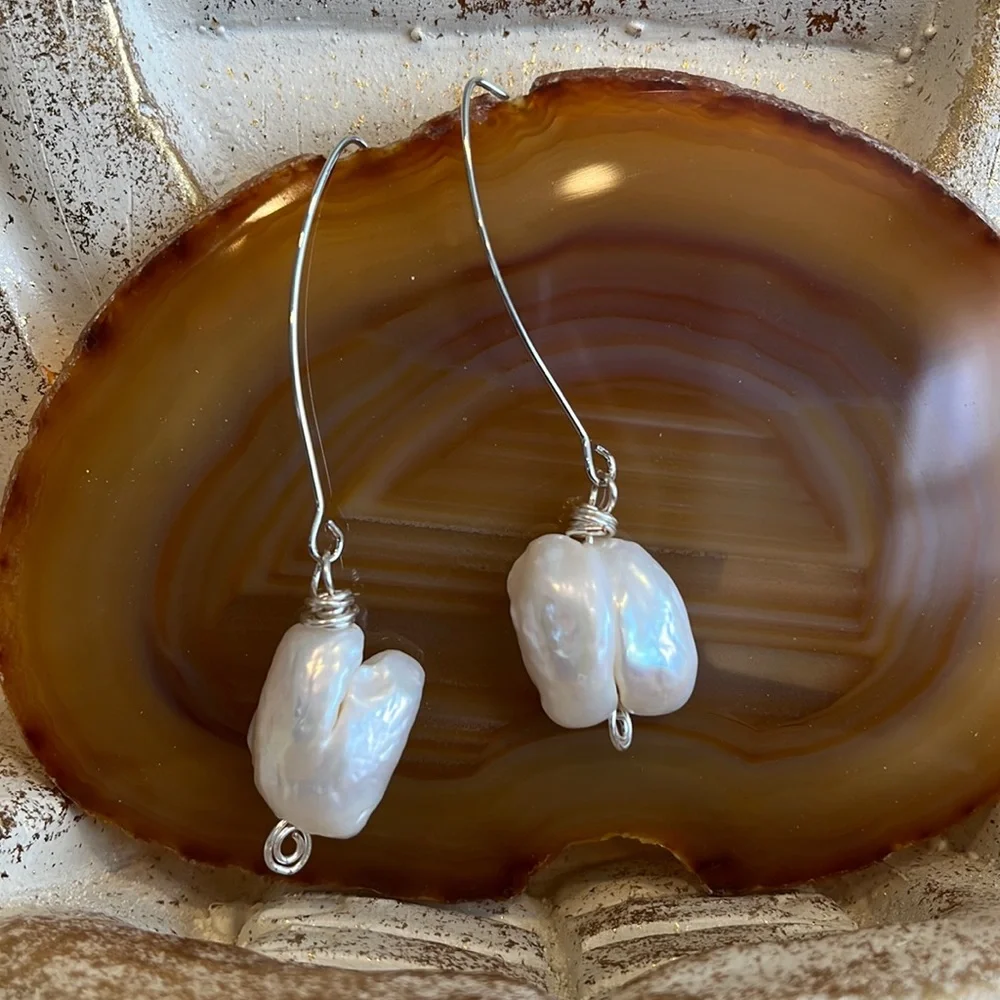 SOLD Large Baroque Pearls! Spectacular Handmade Wire Wrapped Baroque Earrings - Picture 1 of 4